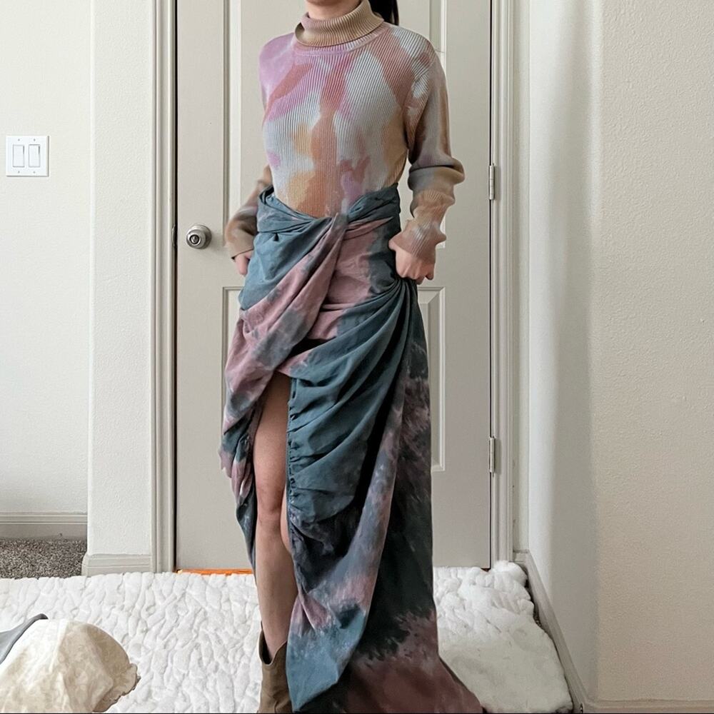 Hand Tie Dyed Hippy Liz Claiborne Lizsport Turtleneck Ribbed Sweater.-CA3